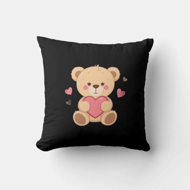 Cute Teddy Bear Holding Heart – love Kudde (Framsida)