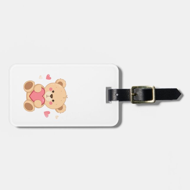 Cute Teddy Bear Holding Heart – Valentine Love Ill Bagagebricka (Horisontell Framsida)