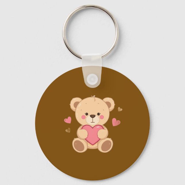 Cute Teddy Bear Holding Heart – Valentine Love Ill Nyckelring (Framsida)