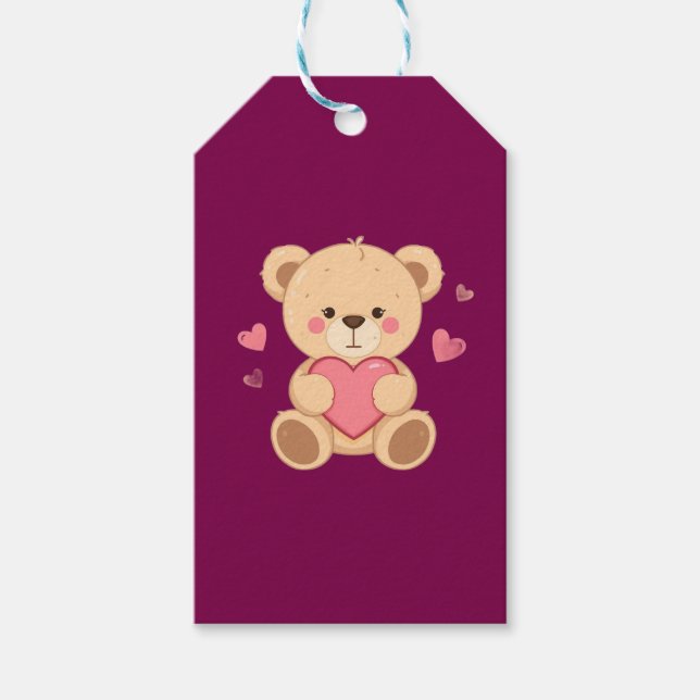 Cute Teddy Bear Holding Heart – Valentine Love Ill Presentetikett (Framsidan)