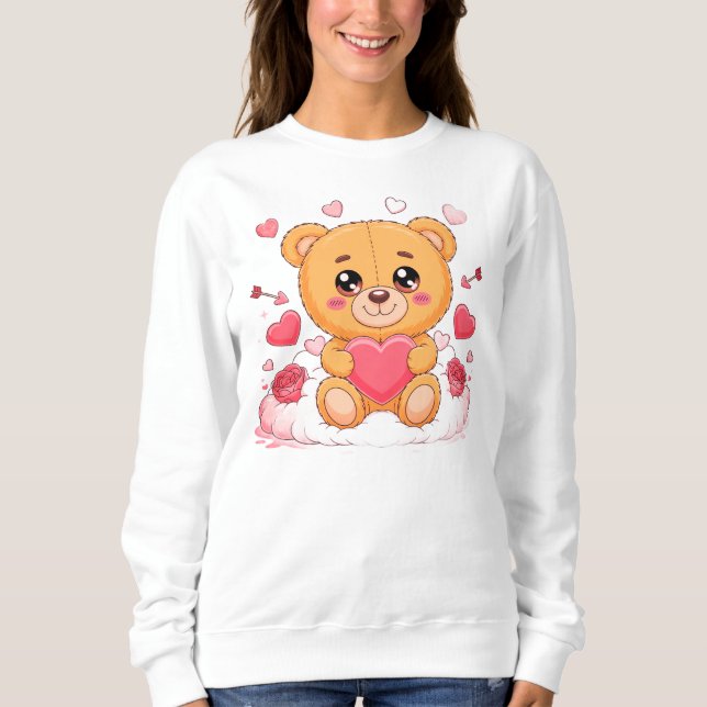 Cute teddy bear holding pink heart T-Shirt (Framsida)