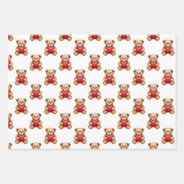 Cute teddy bear holding red hearts valentine