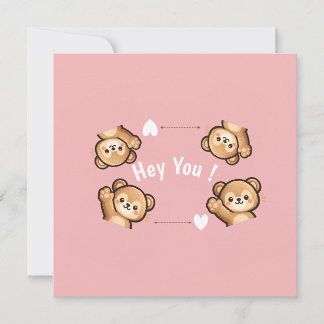 Cute Teddy Bear Invitation Card – Hey You Pink   Inbjudningar (Framsida)