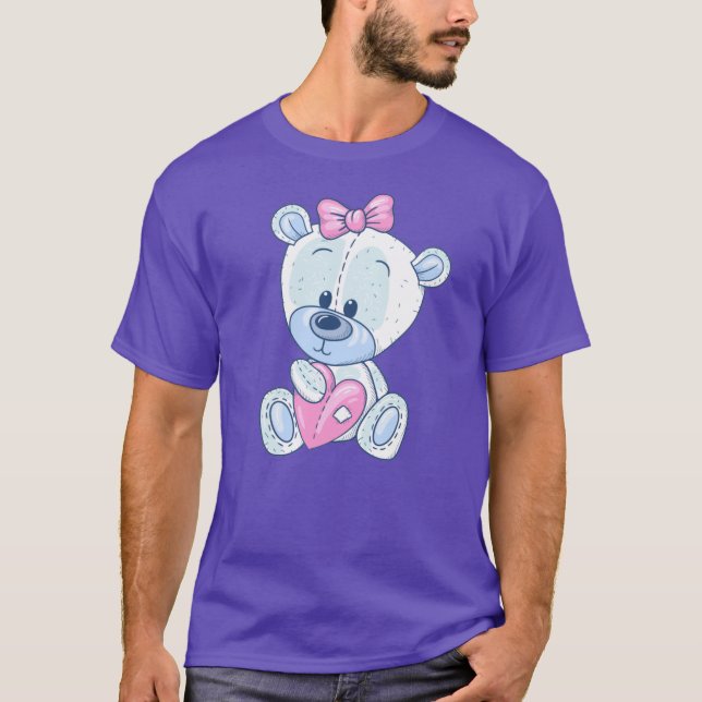 Cute Teddy Bear Love Heart T Shirt (Framsida)