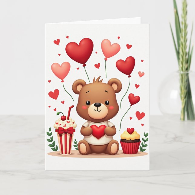 Cute Teddy Bear Love Hearts Card Kort (Framsida)