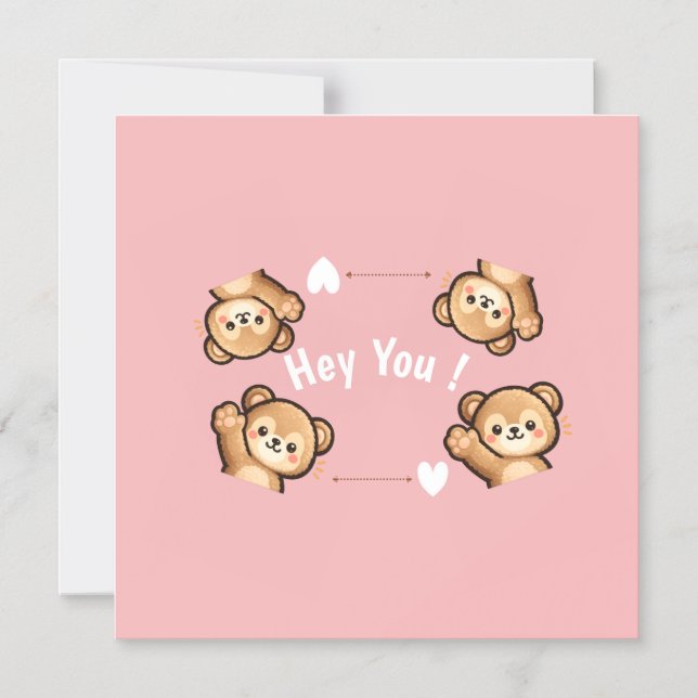 Cute Teddy Bear Magnetic Card – Hey You  Magnetisk Inbjudningskort (Framsida)