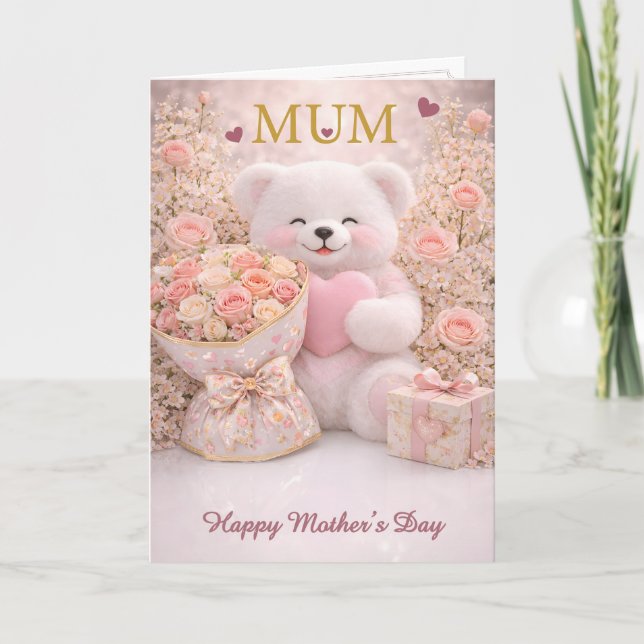 Cute Teddy Bear Mothers Day Card Kort (Framsida)
