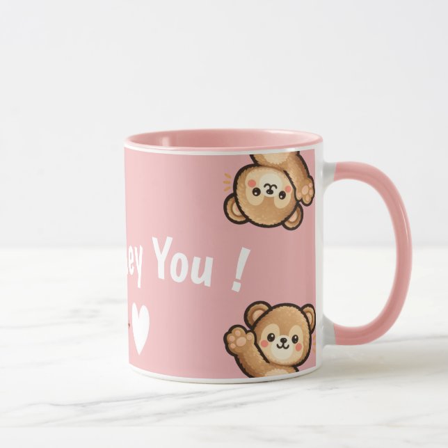 Cute Teddy Bear Mug with Heart – Kawaii Love Bear  Mugg (Höger)