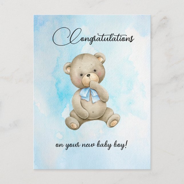 Cute Teddy bear new baby boy congratulations cards Vykort (Framsida)