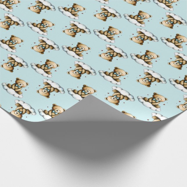 Cute Teddy Bear on a Cloud Blue Bow Tie Presentpapper (Hörn)