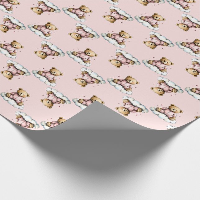 Cute Teddy Bear on a Cloud Pink PJs Presentpapper (Hörn)