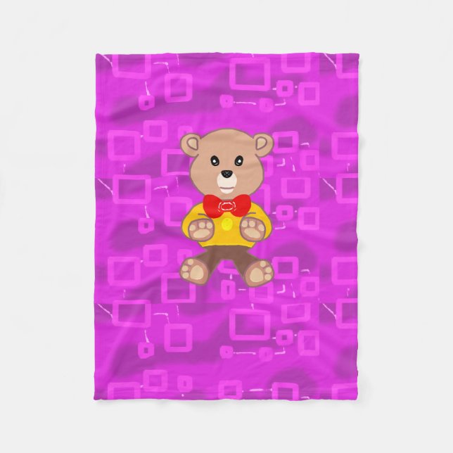 Cute Teddy Bear on Pink Geometric Fleece Blanket (Framsidan)