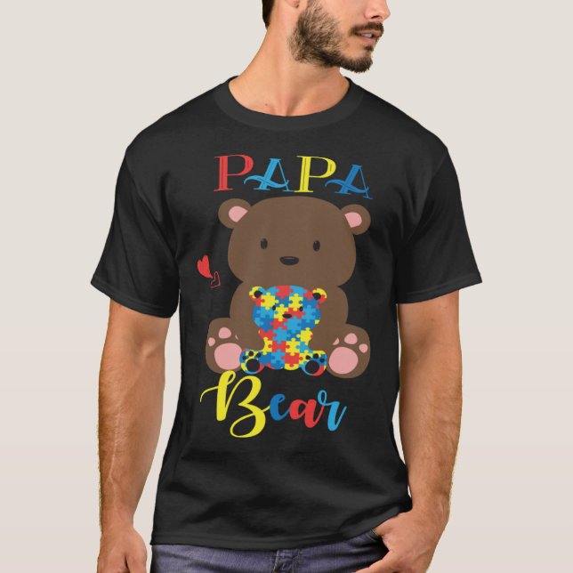 Cute Teddy Bear  PaPa Bear Autism Father Puzzle Ba T Shirt (Framsida)