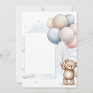Cute Teddy Bear Pastel Balloons Invitation Frame Inbjudningar