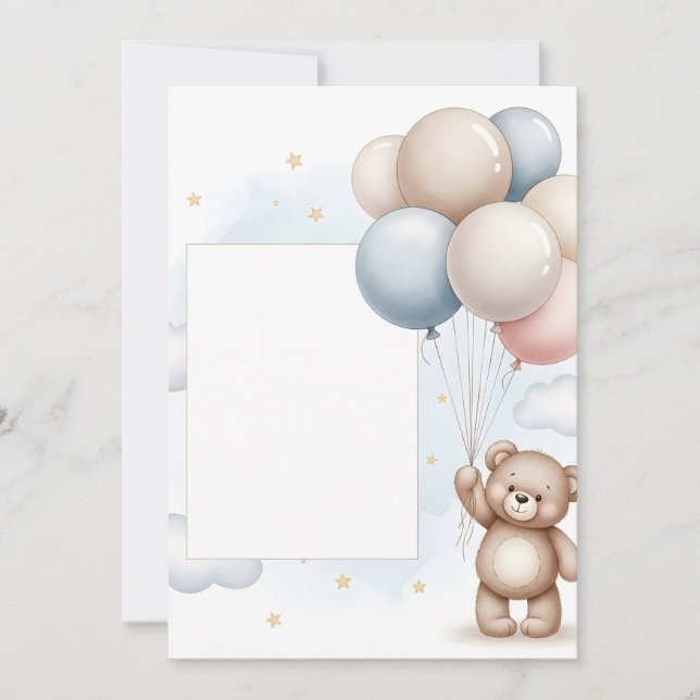 Cute Teddy Bear Pastel Balloons Invitation Frame Inbjudningar (Framsida)