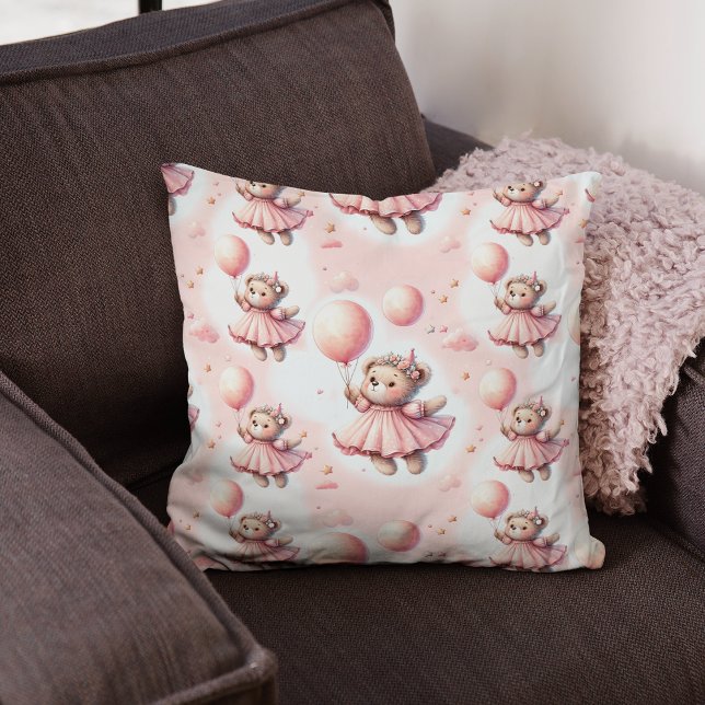 Cute Teddy Bear Pastel Pink Watercolor Kudde (Skapare uppladdad)