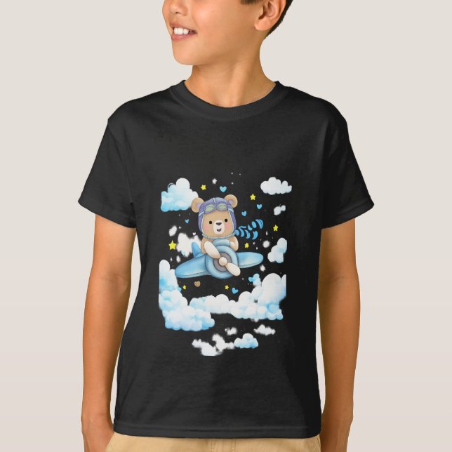 Cute Teddy Bear Pilot Airplane T Shirt (Framsida)