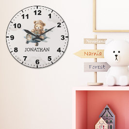 Cute Teddy Bear Pilot in a Sky Adventure Stor Klocka