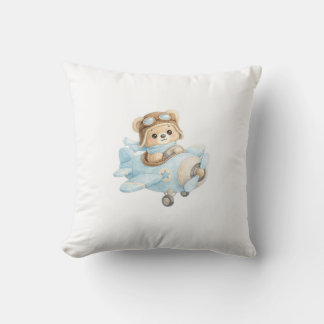 Cute Teddy Bear Pilot in Blue Airplane | Adorable Kudde