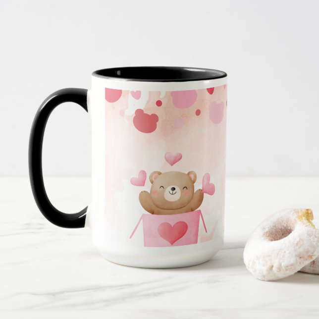 ​Cute Teddy Bear & Pink Hearts Coffee Mug Mugg (Med munk)