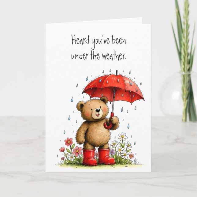 Cute Teddy Bear Red Galoshes Get Well Soon Kort (Framsida)