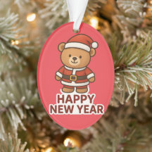 Cute Teddy Bear Santa Happy New Year Sticker