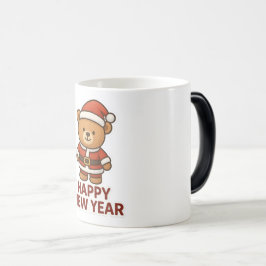 Cute Teddy Bear Santa Happy New Year Sticker Magisk Mugg