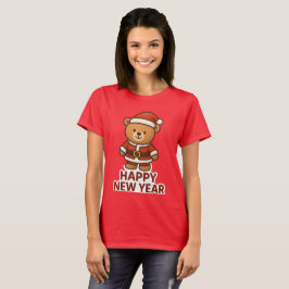 Cute Teddy Bear Santa Happy New Year Sticker T Shirt