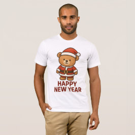 Cute Teddy Bear Santa Happy New Year Sticker T Shirt