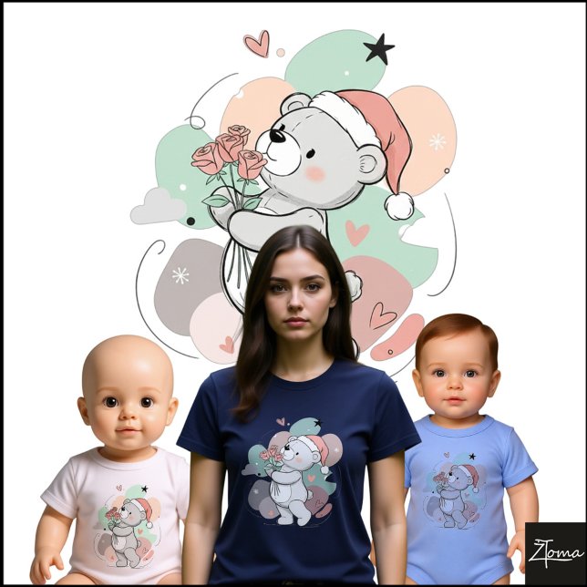 Cute Teddy Bear Santa Rose Pastel T Shirt (Skapare uppladdad)