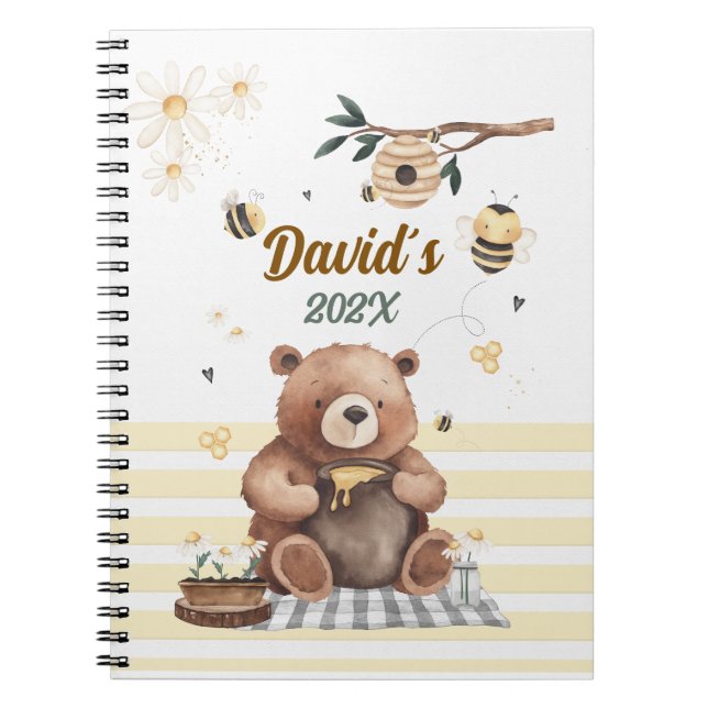  Cute teddy bear school notebook with jar of honey Anteckningsbok (Framsidan)