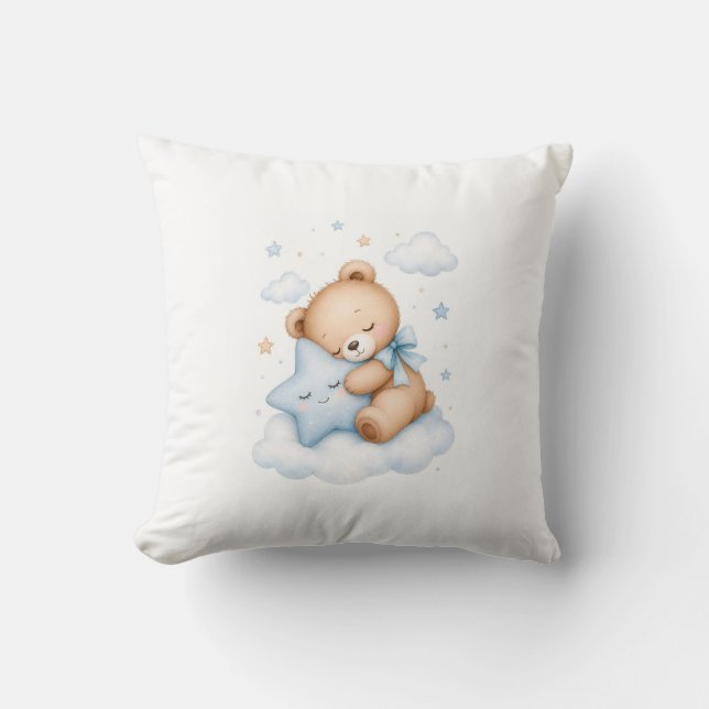 Cute Teddy Bear Sleeping on a Star Pillow | Sweet  Kudde (Framsida)