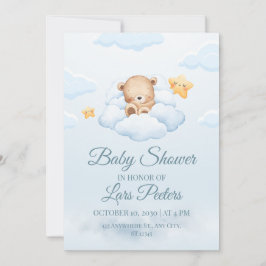 Cute Teddy Bear Sleeping on Cloud Baby Shower Invi Inbjudningar