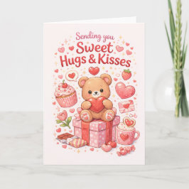 Cute Teddy Bear Sweet Hugs & Kisses Greeting Card  Kort