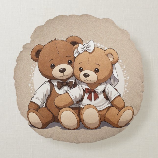 Cute Teddy Bear Throw Pillow for Kids Rund Kudde (Framsidan)