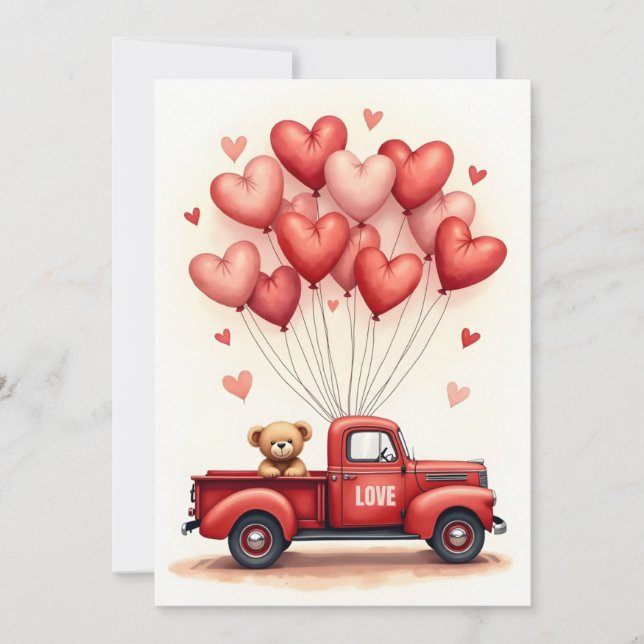 Cute Teddy Bear Truck Valentine Card Julkort (Framsida)