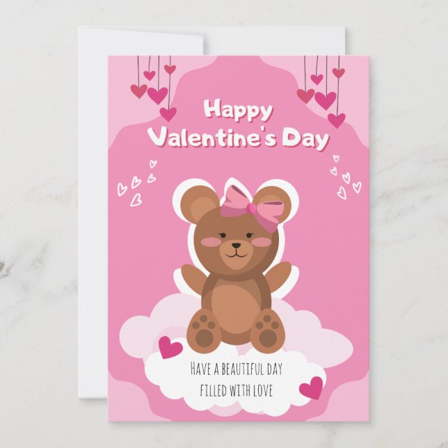 Cute Teddy Bear Valentine's Day Card for Kids  Julkort (Framsida)