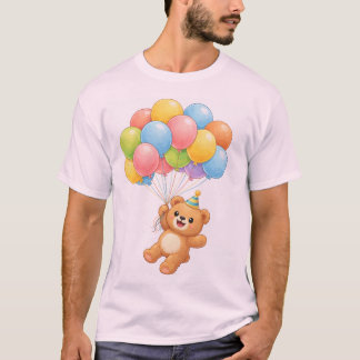 Cute Teddy Bear with Balloons Birthday T-Shirt