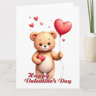 Cute Teddy Bear with Heart – Happy Valentine’s Day Kort