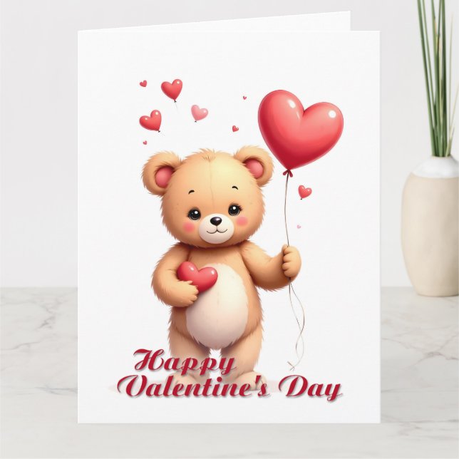 Cute Teddy Bear with Heart – Happy Valentine’s Day Kort (Framsida)