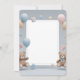 Cute Teddy Bears Photo Frame - Blue & Pink Baby Inbjudningar