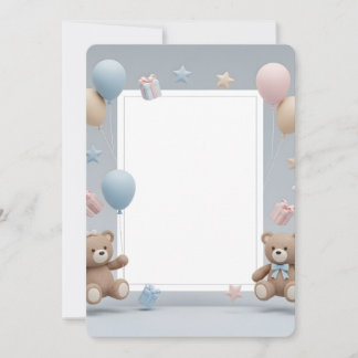 Cute Teddy Bears Photo Frame - Blue & Pink Baby Inbjudningar