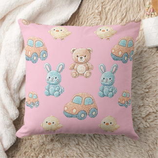 Cute Teddy & Bunny Kids Throw Pillow Kudde