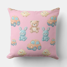 Cute Teddy & Bunny Kids Throw Pillow Kudde