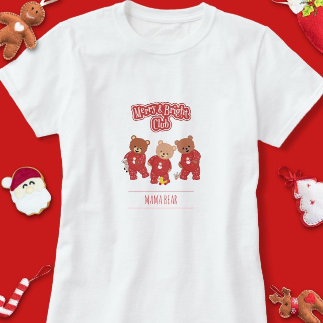 Cute Teddy Merry & Bright Klubb jul Pajamas T Shirt (Merry & Bright Club Teddy Bears t shirt)