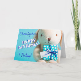 Cute Teddy Rabbit 1:a födelsedagen Kort