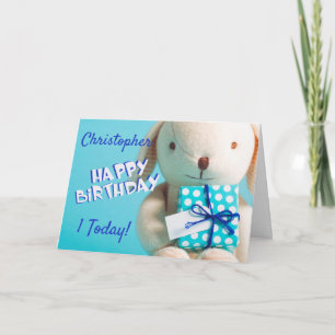 Cute Teddy Rabbit 1:a födelsedagen Kort