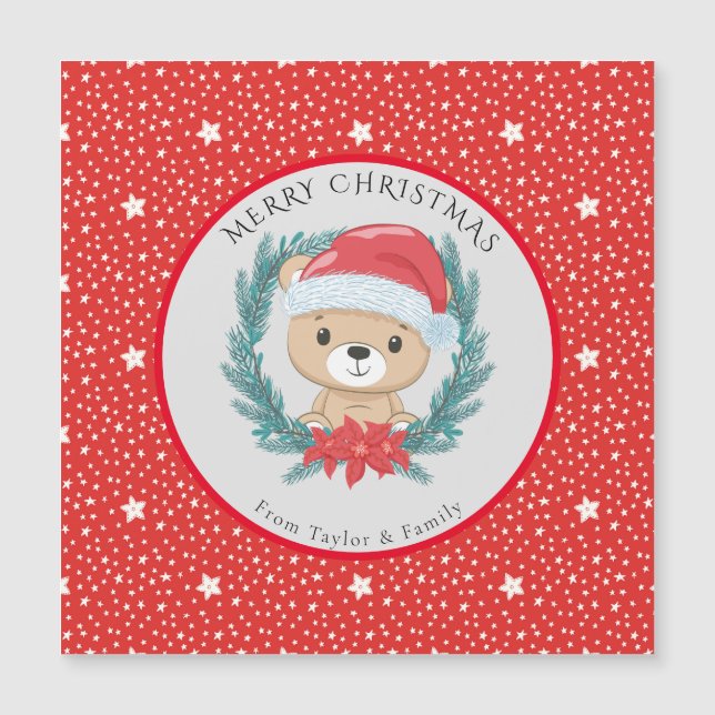 Cute Teddy Red and White Stars God jul (Framsida)