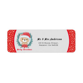 Cute Teddy Red and White Stars God jul Returadress Etikett