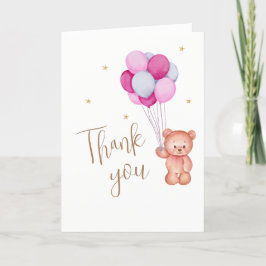 Cute Teddy Rosa Balloon Tack Baby Shower Kort